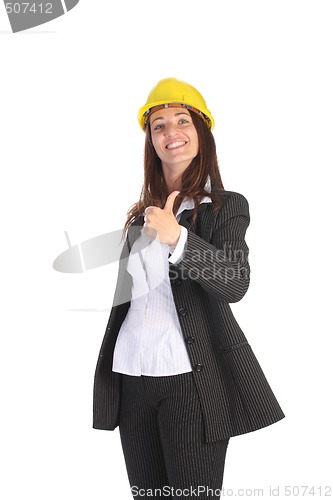 Image of young businesswoman with helmet 
