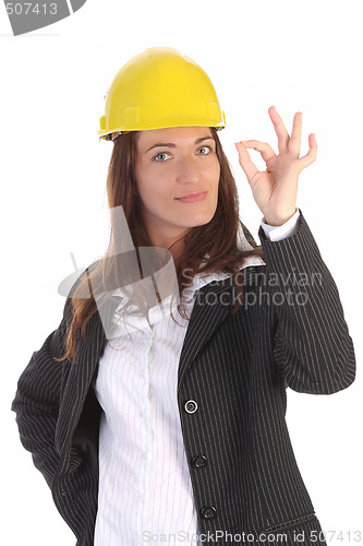Image of young businesswoman with helmet 