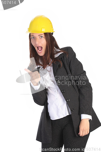 Image of young businesswoman with helmet 