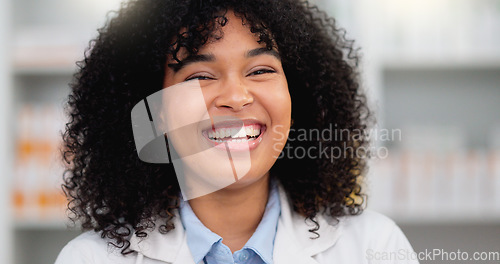 Image of Closeup portrait of pharmacist face against a bright background with copy space. Professional healthcare worker excited to help, diagnose and treat sick patients at a drugstore or clinic dispensary