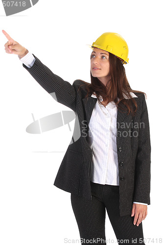 Image of businesswoman pointing up