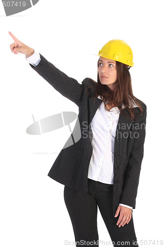 Image of businesswoman pointing up