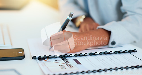 Image of Closeup man hands filling in company paperwork. Professional individual finalizing business documents, step by step approach. Completing contract forms for new employees at the office.