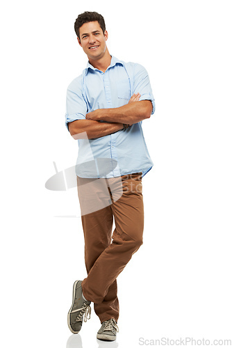 Image of Hes got an expression for every occassion. Studio shot of handsome, expressive young man isolated on white.