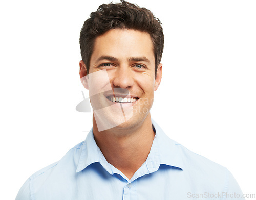 Image of Hes got an expression for every occassion. Studio shot of handsome, expressive young man isolated on white.