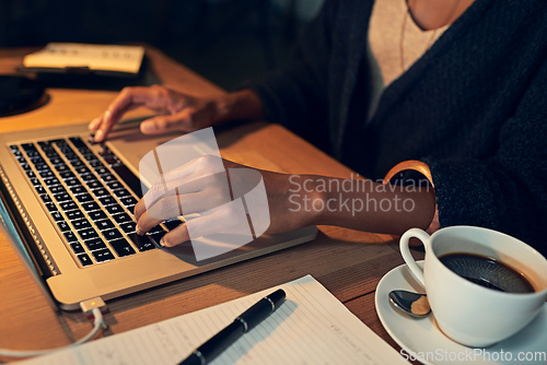 Image of Work for it. Closeup shot of a businesswoman working late on a laptop in an office.