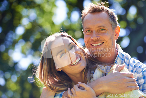 Image of Showing their love. Portrait of an affectionate couple outside in the summer sun.