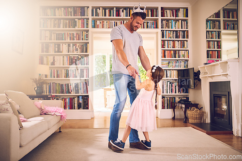 Image of Filling her childhood with endless fun. Shot of a father bonding with his little daughter at home.