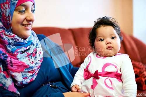 Image of She fills my life with joy. Shot of a muslim mother and her little baby girl.