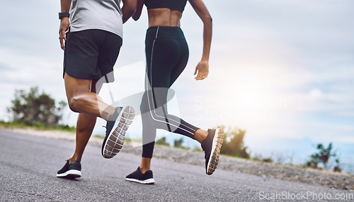Image of There are no limits. Closeup shot of a sporty couple exercising together outdoors.