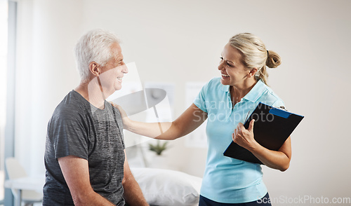 Image of Ill have you back to 100 in no time. Cropped shot of a mature female physiotherapist working with a senior male patient in her office.