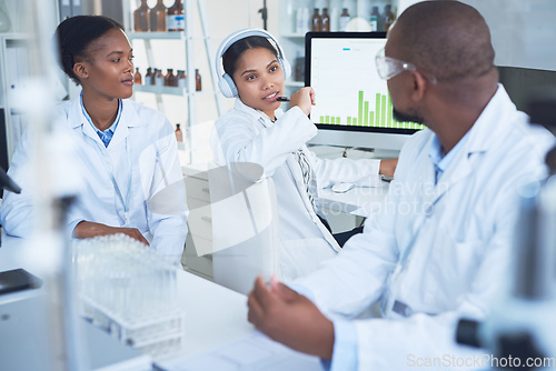 Image of Combined skills for comprehensive scientific studies. Shot of a group of scientists conducting research in a laboratory.