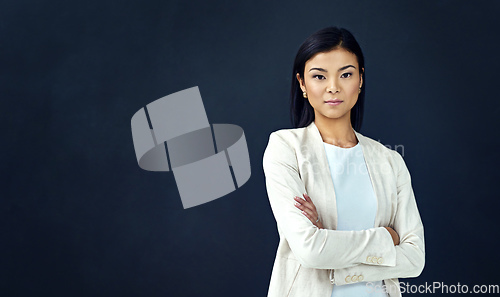 Image of Im ready for the business world. Studio portrait of a young businesswoman.