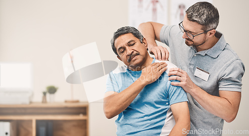 Image of Go easy at the gym from now on. Shot of a senior man going through rehabilitation with his physiotherapist.