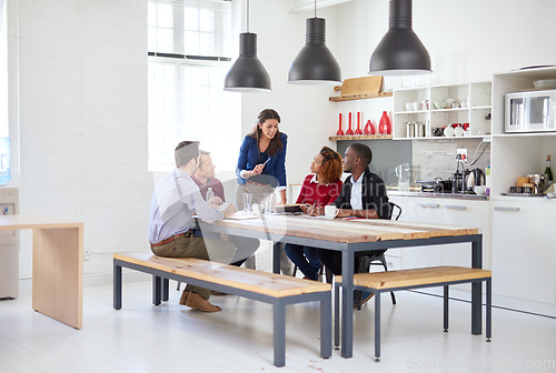 Image of Listen up. Full length shot of a group of businesspeople in a meeting.