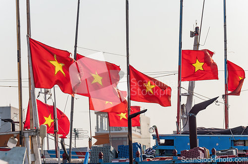 Image of Vietnamese flags on fishing boats