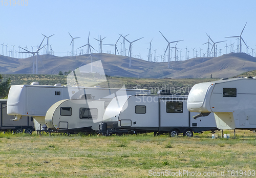 Image of caravans and wind turbines