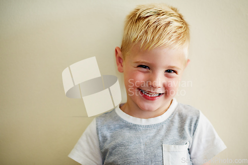 Image of Tell me again how cute you think I am. Portrait of an adorable little boy at home.