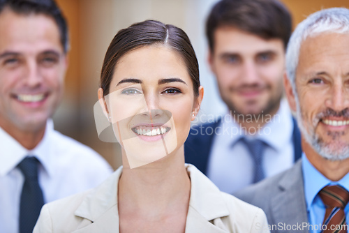 Image of Exactly where I want to be. Shot of a group of confident businesspeople.