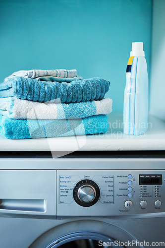 Image of Keeping your laundry clean. Shot of a washing machine at home.
