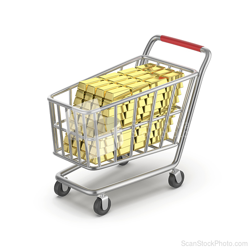 Image of Shopping cart with many gold bars