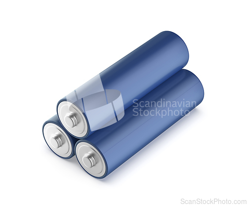 Image of Three blue AA size batteries