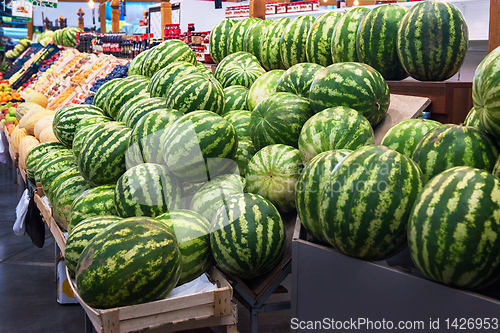 Image of Ripe watermelons in farmer market