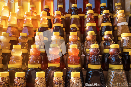 Image of fresh organic honey on farm market