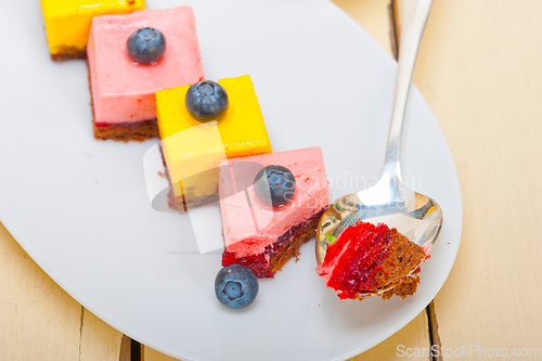 Image of strawberry and mango mousse dessert cake