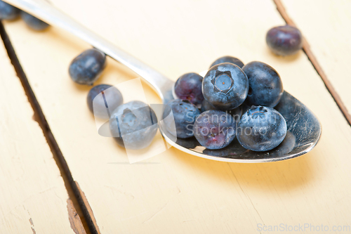 Image of fresh blueberry on silver spoon