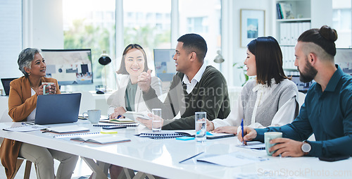 Image of CEO, teamwork or group of business people in meeting planning in discussion for vision or mission. Collaboration, leadership or mentor talking or listening to project ideas with team of employees