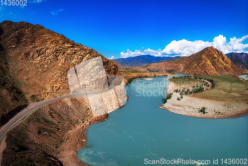 Image of Chuysky trakt road and Katun river in the Altai mountains.