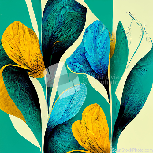 Image of Teal and yellow abstract flower Illustration for prints, wall ar