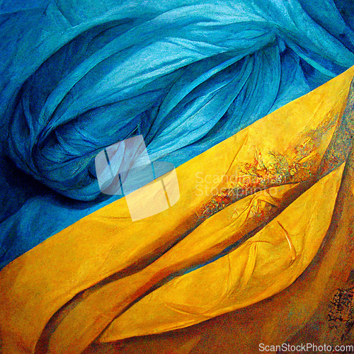 Image of Abstract painting on blue and yellow watercolor painting backgro