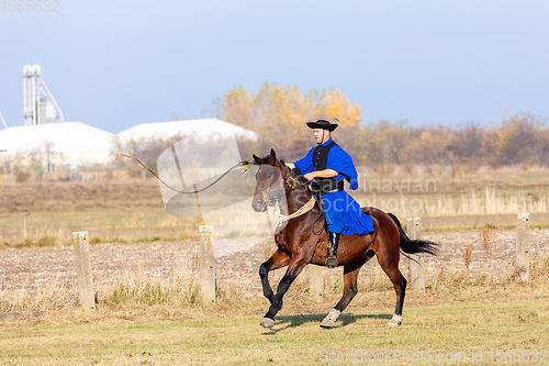 Image of Hungarian csikos horseman in traditional folk costume