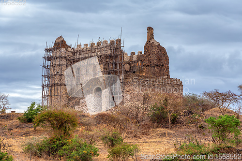 Image of ruins of Guzara royal palace, Gondar Ethiopia Africa