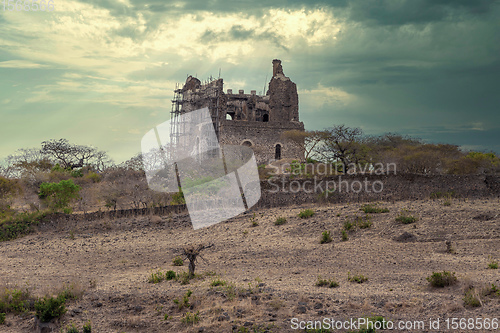 Image of ruins of Guzara royal palace, Gondar Ethiopia Africa