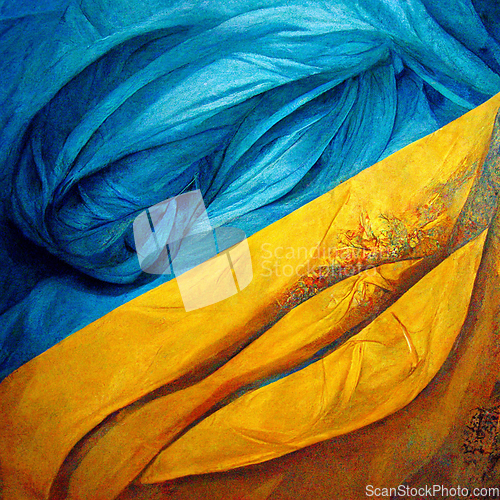 Image of Abstract painting on blue and yellow watercolor painting backgro