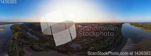 Image of Panorama 360 of summer roads and river in Barnaul city