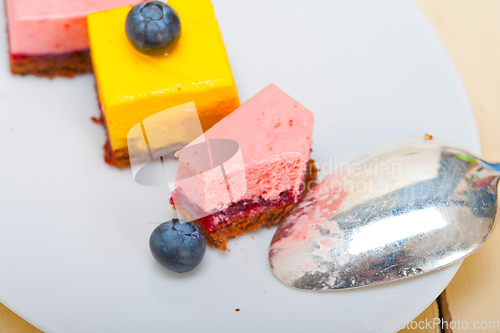 Image of strawberry and mango mousse dessert cake