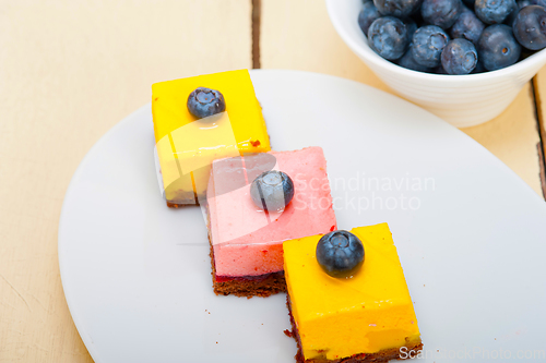 Image of strawberry and mango mousse dessert cake