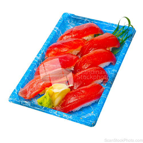 Image of take away sushi express on plastic tray