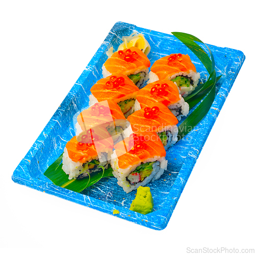 Image of take away sushi express on plastic tray