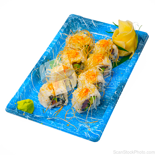 Image of take away sushi express on plastic tray