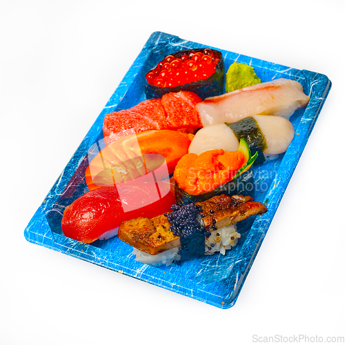Image of take away sushi express on plastic tray