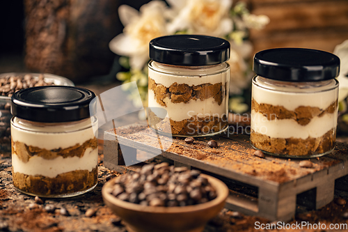 Image of Tiramisu dessert in jar