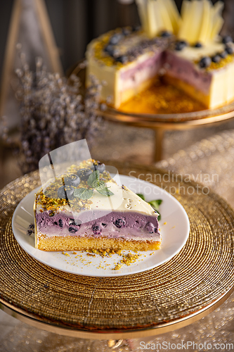 Image of Piece of blueberry cheesecake
