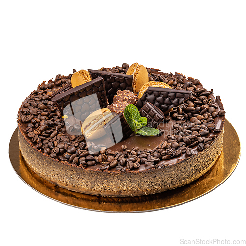 Image of Chocolate cake decorated with melted chocolate