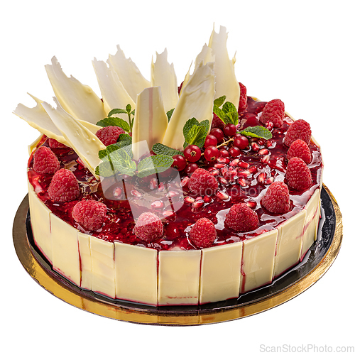 Image of Cheesecake with pomegranate sauce topping