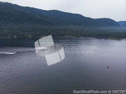 Image of Aerial view on Teletskoye lake in Altai mountains